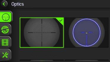 InteliSCOPE Targeting Device for Android/Apple Phones There are four different reticles. The red dot is still well over 1MOA at 5x and blots out the target at 100 yards. For that reason it isn't effective for hunting.