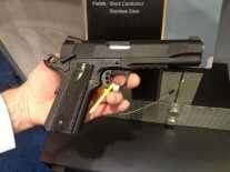 The Colt Rail Gun comes in Blackened Stainless Steel.