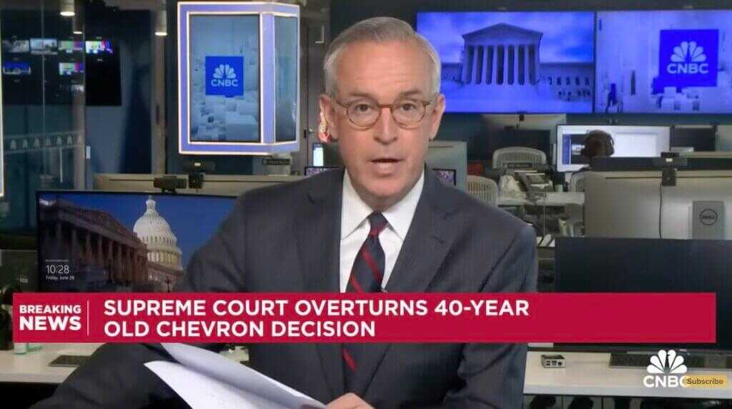 A news anchor reporting on the SCOTUS decision on the Chevron Deference.
