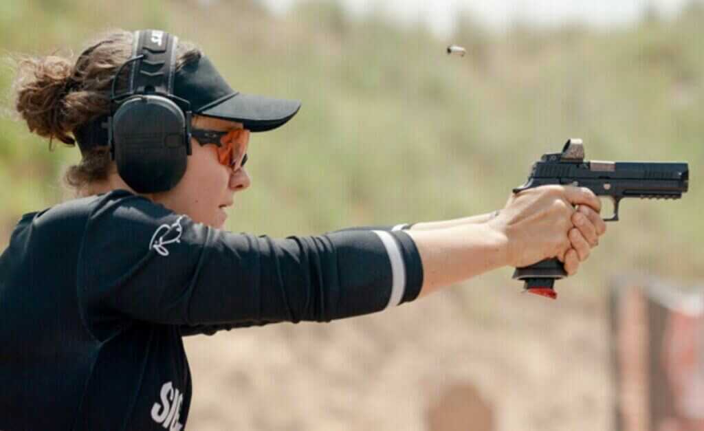 Lena competing at a recent USPSA competition.