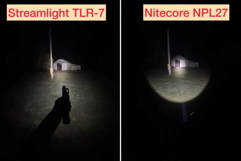 photo comparison of pistol light strength 
