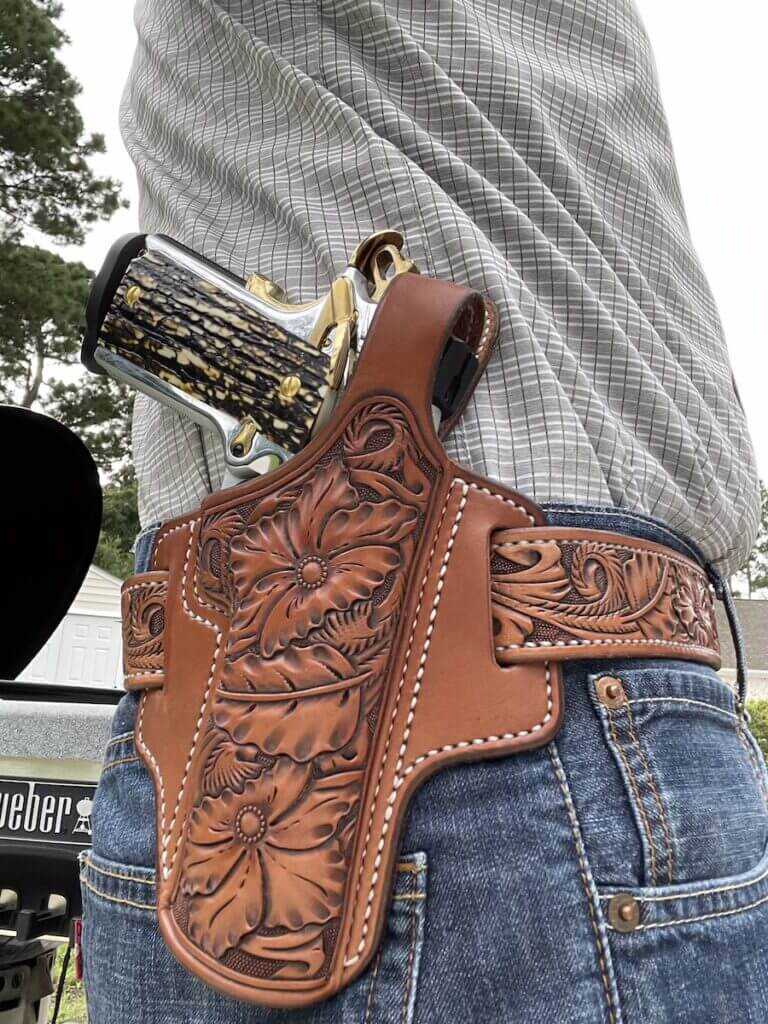 Girsan MC1911 Liberador and Falco Holster hand-cut leather rig
