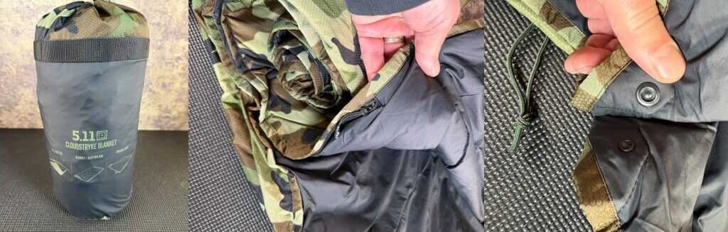 5.11 Cloudstryke blanket in stuff sack with Primaloft insulation and DWR nylon