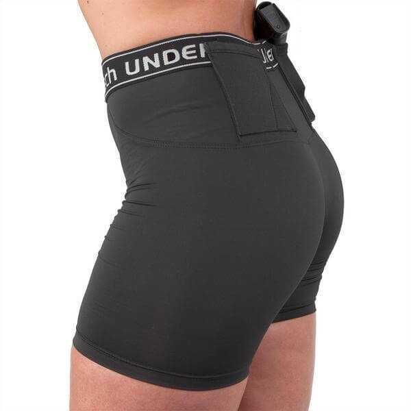 Gun Goddess Kidney-Carry Concealment Shorts in black for discreet women’s carry