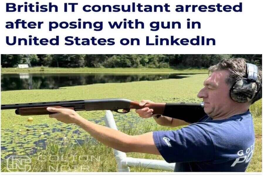 A British man was arrested after posting a gun pic on social media.