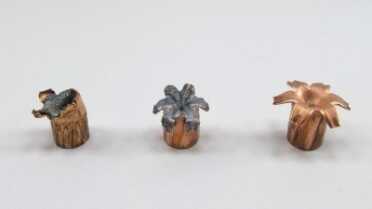 Terminal performance testing of the three unique bullet types included with the sample pack, added another dimension to the evaluation. From L to R, Sierra 115 grain, Speer Gold Dot 115 grain, Barnes TAC-XP 115 grain.