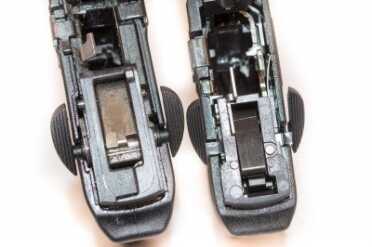 If you look carefully, you can see the metal interior of the safety on the new M&P22 Compact (right)