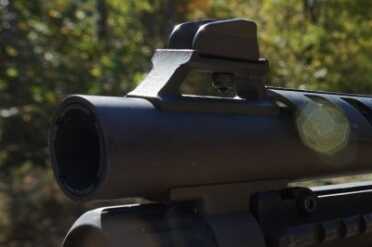 The M4's sight is tall and robust. 