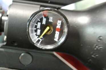 .45 Cal/800fps Air Gun Protects Your Nuts - AirForce Rifles - SHOT Show 2015 The "gas" gauge on an air rifle. This one is empty.