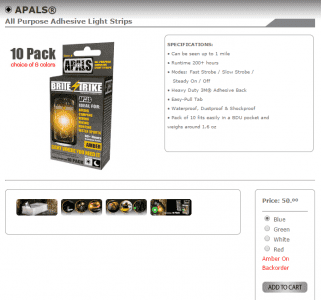 The little lights are $5 each, bought in 10 packs, and some retailers sell them for as little as $2.99 each. So they are pricey, but even if you just got red they will compliment your trauma pack more than ten more bandages, or Quickclots. You won't be alone in helping the wounded. 