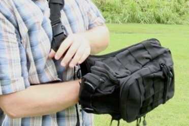 Shooting From Off-Body Carry: The Man-Purse Test If you intend to have this in your bag-of-tricks, work with placement of your off-hand. Where can it go that is safe?
