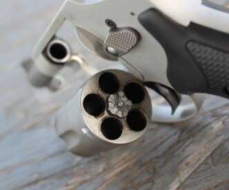 Five shots. Choose targets wisely. Notice how close the cylinder is to the frame. This can make ejection of spent brass tricky, as the rim of the shell closest to the frame likes to hang up.