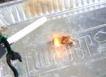 The little piece of fluffy rope turns into a burning blob of plastic pretty quick, and it stays burning for a couple minutes. 