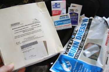 These are the most common burn dressings you'll find. They ain't cheap. Those packets all seem to be the same Lidocaine/Benzocaine'ish jell. 