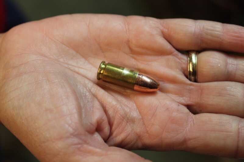 This photo in my hand is one that I didn’t seat the bullet into correctly. You can see the “ding” in the side of the casing, so it got trashed.