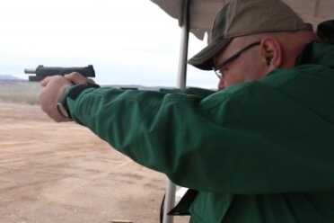 Another shot of Jon shooting the Republic Forge 1911.  