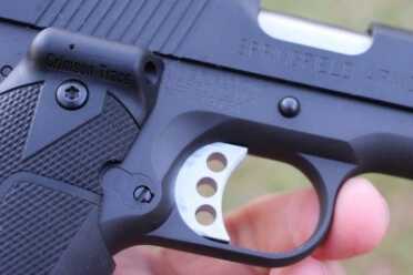 New Gun Review: Springfield 1911, Loaded Parkerized with Crimson Trace The trigger has a little bit of take up but breaks very cleanly at 5 pounds.