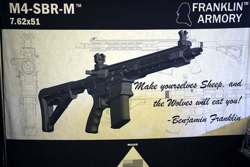 Binary Trigger Fires on Pull & Release - Also Militia .308/7.62 AR - Franklin Armory - Shot Show 2016 The Franklin M4 SBR-M is a compact 7.62 x 51 designed for the defense of freedom. But not a short barreled rifle.
