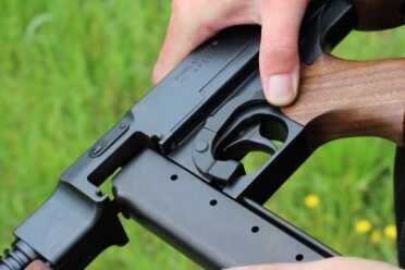 The Thompson M1927A1 from Auto Ordnance Hit the mag release, even when inserting a mag. It makes things easier.