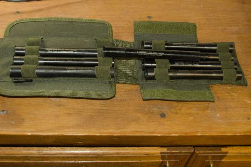 The rifle comes with eight barrel inserts that, all together, weigh 4.5 pounds.