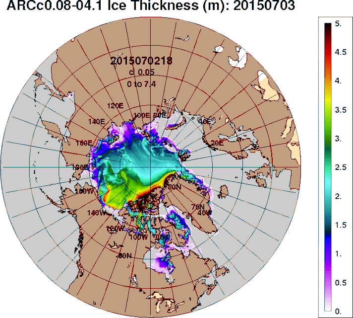 Let this run all the way to the end and you'll see it jump to this time 2015. Then watch it again, as you see the ice break up last July.  We are much thinner this year going into July. 