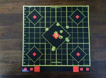 Here’s my target from 15 yards. I tended to shoot one high, one low, one high, one low, etc. 