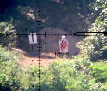 The t-shirt in this image is 30 inches tall and 20 inches wide. Use the ranging grid to get an accurate mil reading. How far away is it. Answer is at the end of the article.