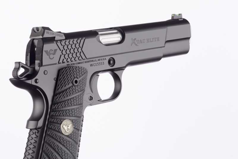 The x-pattern theme on the X-TAC Elite pistol is carried over to the slide serrations at the rear of the slide.