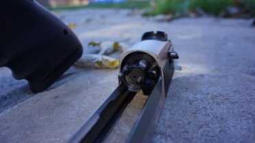 An M16-style rotating bolt is employed by the gas-operated pistol.