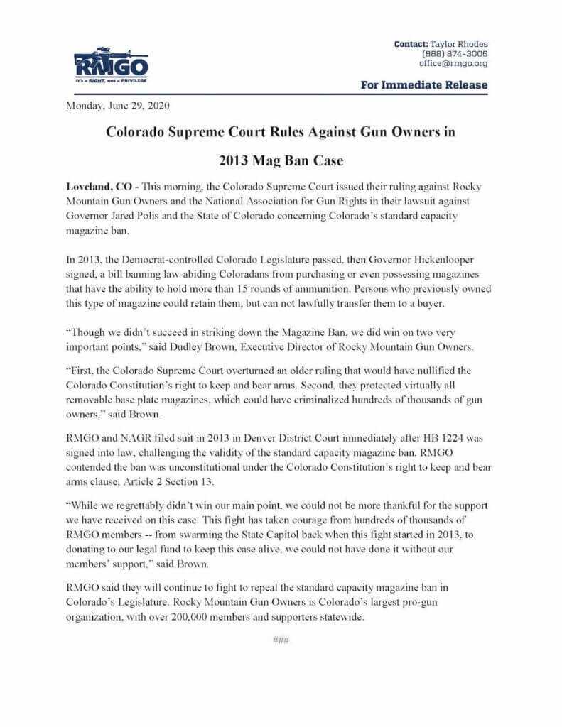 Colorado Supreme Court Declares Mag Ban Constitutional Under State Law Colorado Supreme Court Declares Mag Ban Constitutional Under State Law