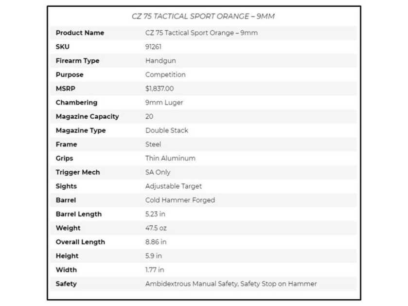 CZ 75 Tactical Sport Orange CZ 75 Tactical Sport Orange