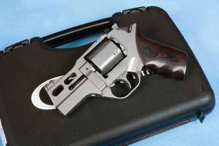 Chiappa 30DS X revolver on a wooden table, symbolizing the blend of classic design with modern shooting innovation.