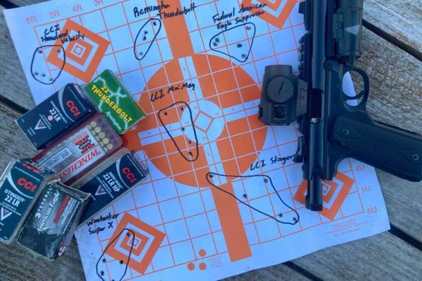 My Favorite 22 Pistol: Ruger 22/45 Tactical Ruger 22/45 Tactical shown with target and lot of different brands of 22 ammo.