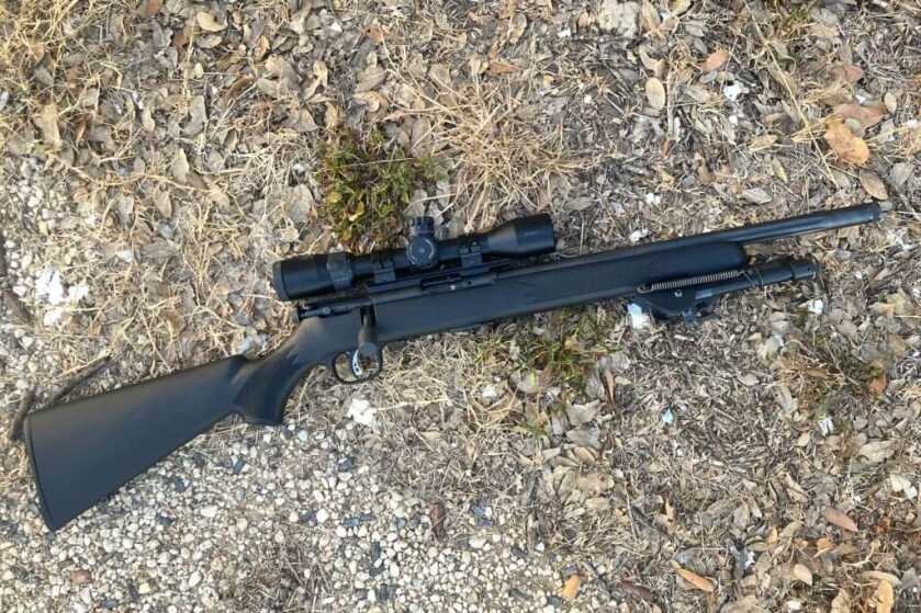 2 - Testing the Savage Mark 2 FV-SR Savage Mark 2 FV-SR with scope and bipod on dried leaves