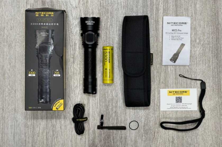 3 - Nitecore MH25Pro 3,300 Lumen Flashlight Review Nitecore MH25Pro with all included contents