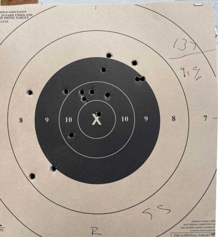 Bulls-eye target with bullet holes