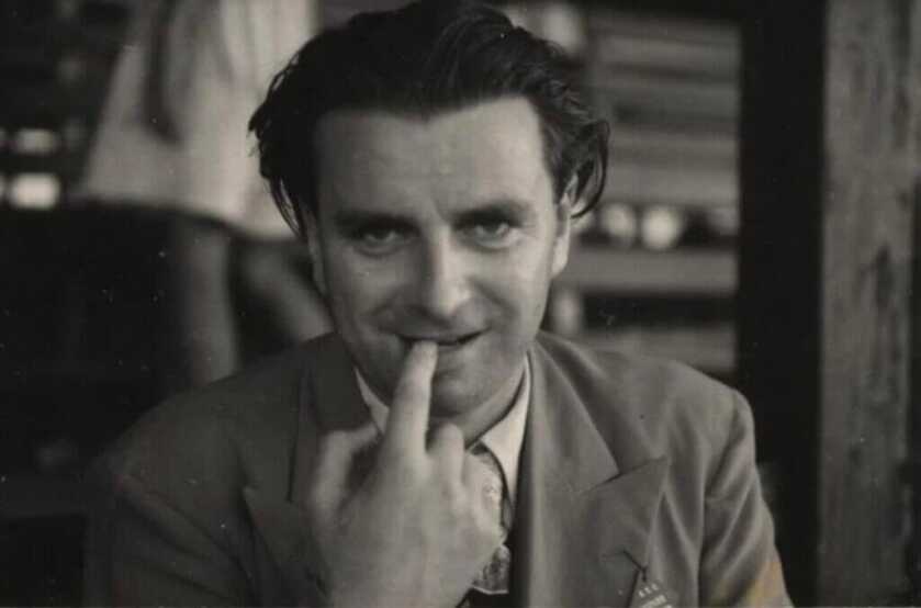 Black And white vignette Tom Harnett Harrisson biting his finger