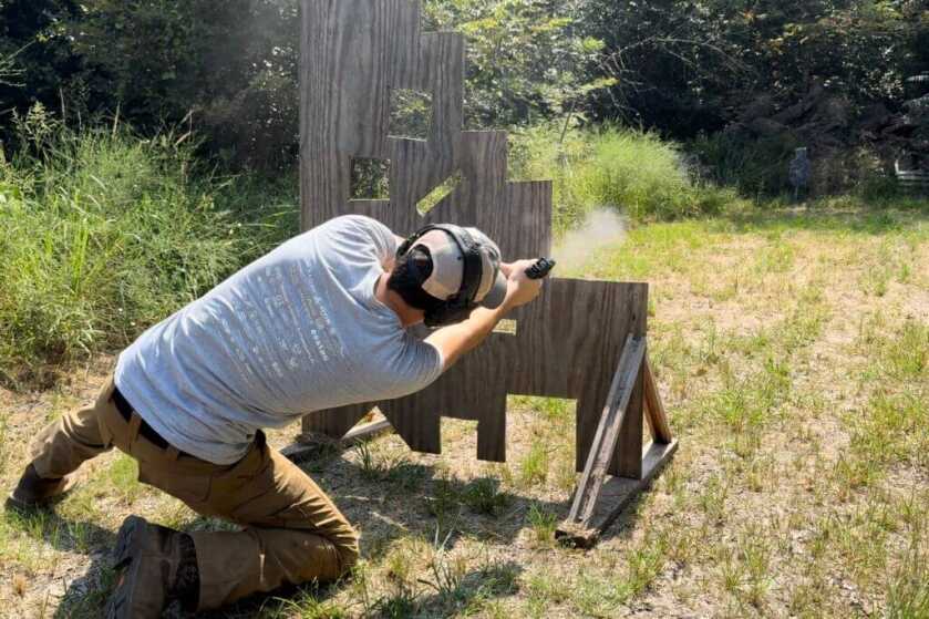 Shooter using VTAC board for competition pistol