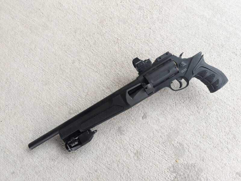 Taurus Judge Home Defender stretched .410 and .45 Colt revolver on concrete