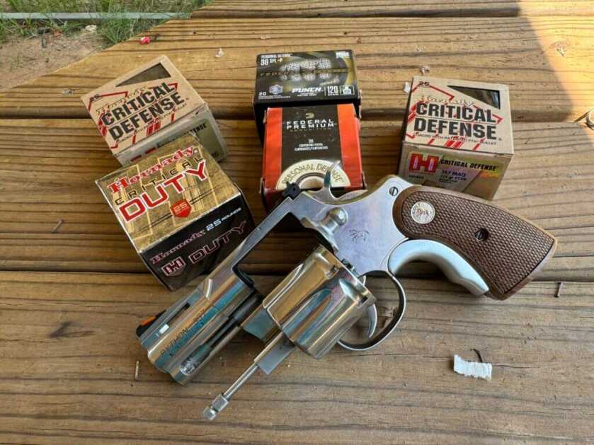 Colt Python revolver shown with ammo