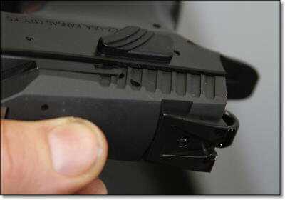 I feel that these ridges on the slide are the most important feature on the P-07. All CZ-75s are harder to rack than other pistol designs, and these ridges are perfect in my book for holding onto that slide without hurting your fingers. I feel that these ridges on the slide are the most important feature on the P-07. All CZ-75s are harder to rack than other pistol designs, and these ridges are perfect in my book for holding onto that slide without hurting your fingers.