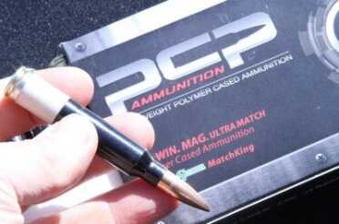 holding PCP Ammunition is the polymer cased ammo company that seems to be actually coming to market. We have all seen a lot of ideas come and go, but they have a product that appears to have worked the bugs out of the plastic disposable rifle ammo case. It saves 30-50% of the weight, and could potentially improve performance and accuracy.