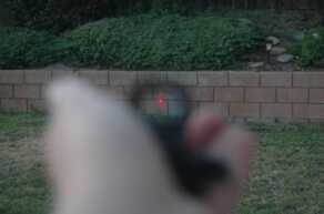 Testing the Meopta M-RAD Sight The M-RAD’s red-dot on a high setting was very visible, even in daylight.