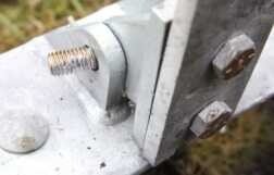 Test bent – The nuts have been shot off of these bolts and the bolts were bent without breaking. That means they can't be pulled out, and cutting a #8 bolt is not a lot of fun even with a wheel.