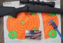 The accuracy of this rifle is phenomenal. The target on the left was one of the 50-yard initial test targets, and the one on the right was one of many that were all in the .5-.75” range at 100 yards with Hornady American Whitetail (lead not plastic-tipped ammo).