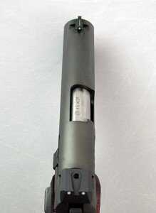 Sights include a low profile rear sight adjustable for windage, and a fiber optic front.