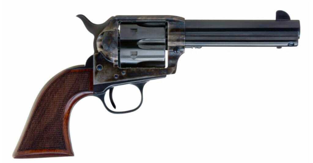 Revolver with blued steel and wooden grip