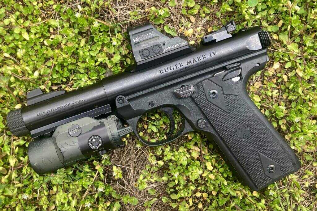 Rugar Mark IV laying on the ground handguns for hunting