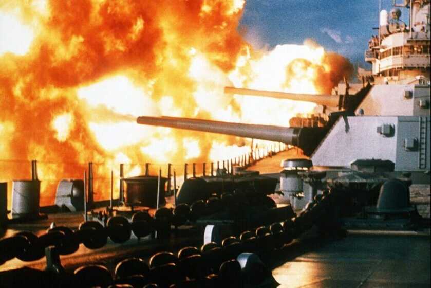 Battleship New Jersey offshore Lebanon illustrating power projection in the 1980s