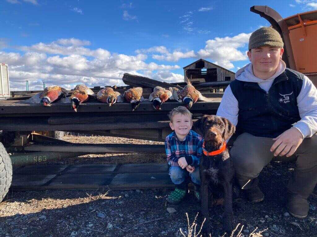 German Wirehaired Pointe and two boys